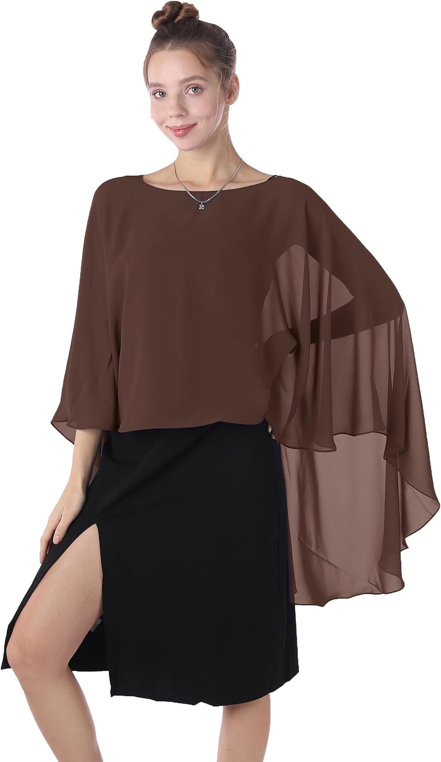 Baoqiya Chiffon Capes Sheer Capelets Long Cape Poncho For Women Plus Size - Image 2