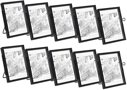 Miniatura 10 de Isaac Jacobs 8 x 10 pulgadas, latón y vidrio de estilo moderno negro, vidrio prensado, marco de fotos flotante de metal (vertical), con cierre de