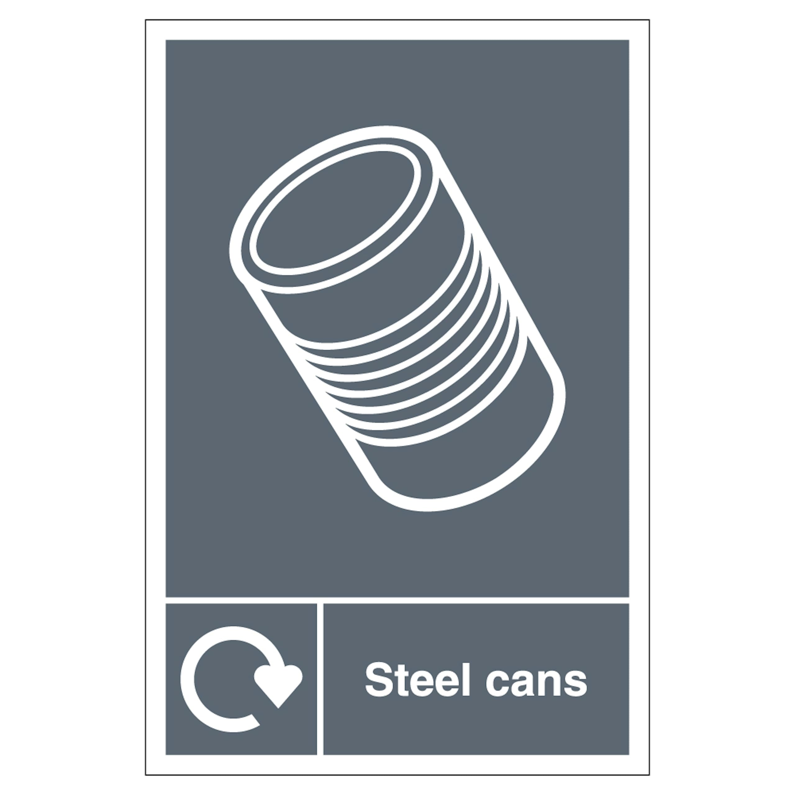 V Safety WRAP - Steel Cans Recycling 200 x 300mm - 2mm Rigid Plastic Safety Sign