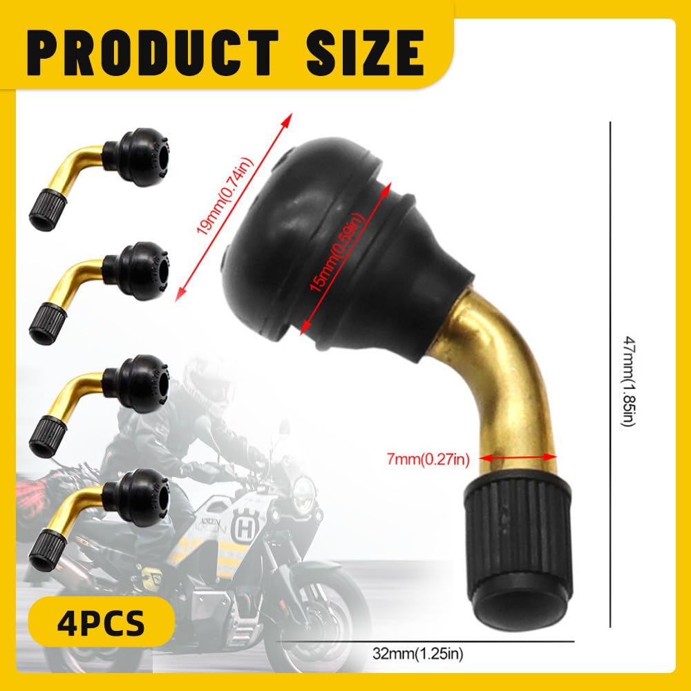 JRYXDS 4 Pezzi Valvole Pneumatici Tubeless In Ottone A 90°Valvola Pneumatici Tubeless Ottone Steli Delle Yalvole Per Pneumatici Di Moto, Auto E Biciclette - 2