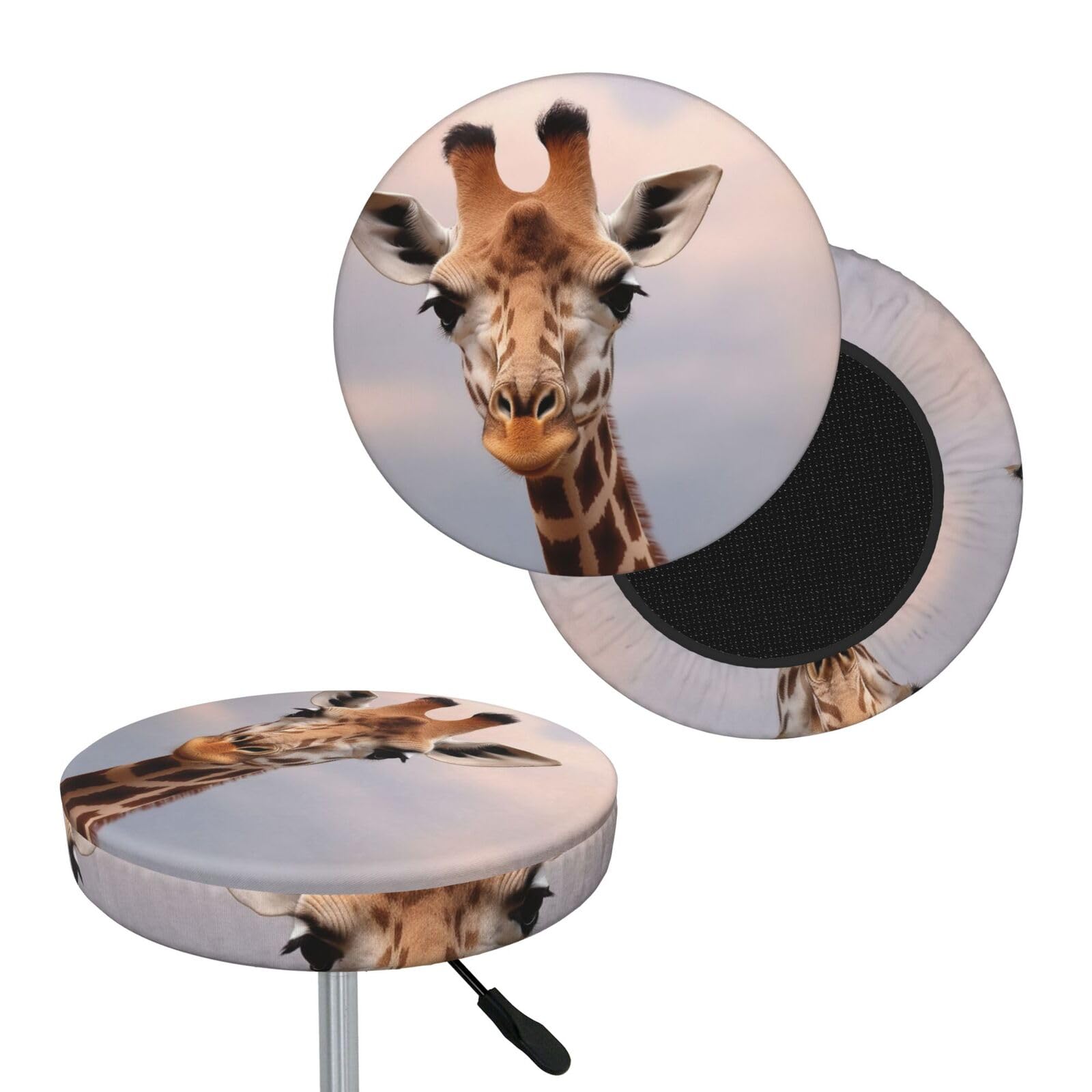 NONHAI Cute Giraffe Bar Stool Cover Round Elastic Stool Cushion Covers Dustproof Bar Chair Cover Washable Stool Cushion Slipcover Stretch Stool Seat Covers for 12-14 Inch Chair