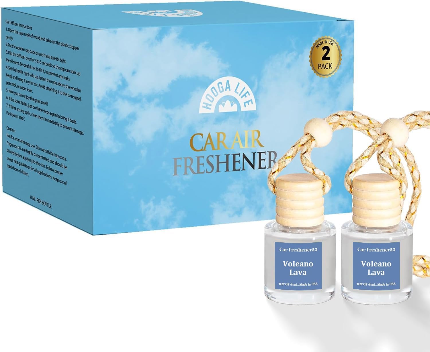 HoogaLife Car Air Freshener Diffuser 2 Pack Hanging Air Freshener Diffuser - VoIeano Lava Fragrance Oil Air D iffuser for Car, 45+ Days Long Lasting Fragrance Made in USA (V53) - Image 6