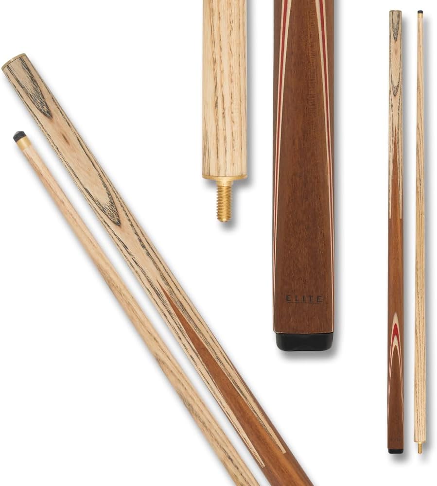 Elite Eite ELSNK03 Snooker Pool Cue - Ash Wood, Acacia Wood with White and Red Veneers