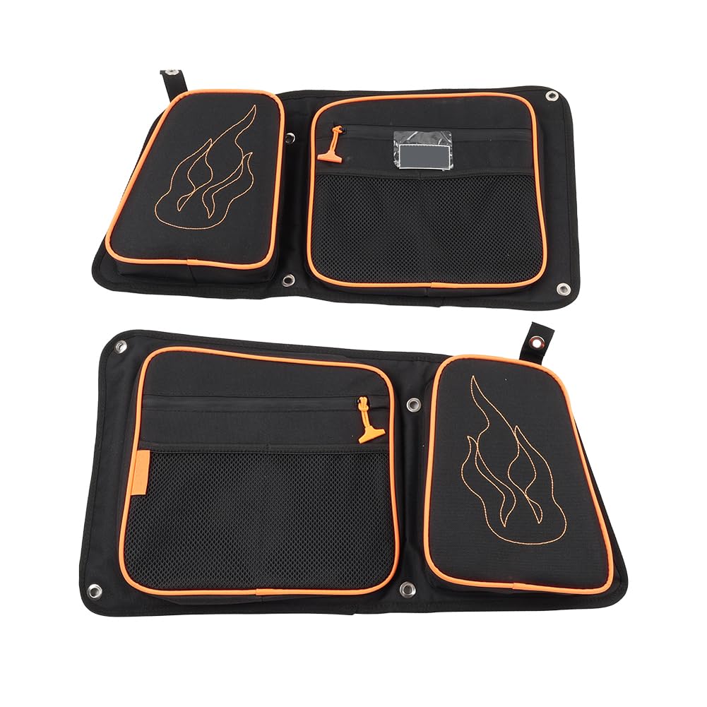 Cnfang4 2 pcs Rear Door Bags Knee Pad Nylon Black+Orange for Polaris RZR XP4 1000 4 Door 2014-2023