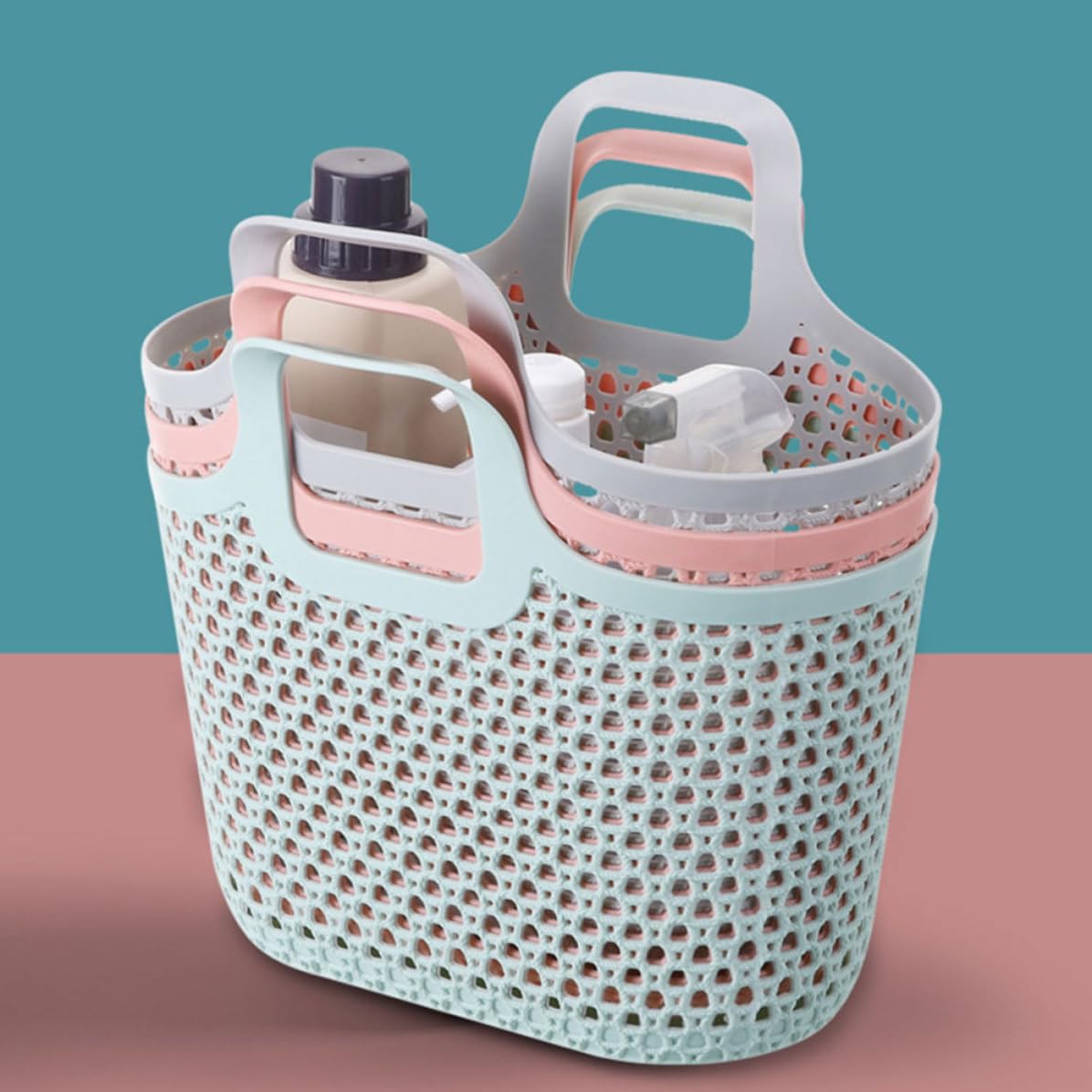 MAGICLULU 2 Pezzi Cestino Portaoggetti da Bagno Portatile in Plastica Pp Design Traforato, Salvaspazio e Installazione Sicura per Organizzare Prodotti e Abbigliamento