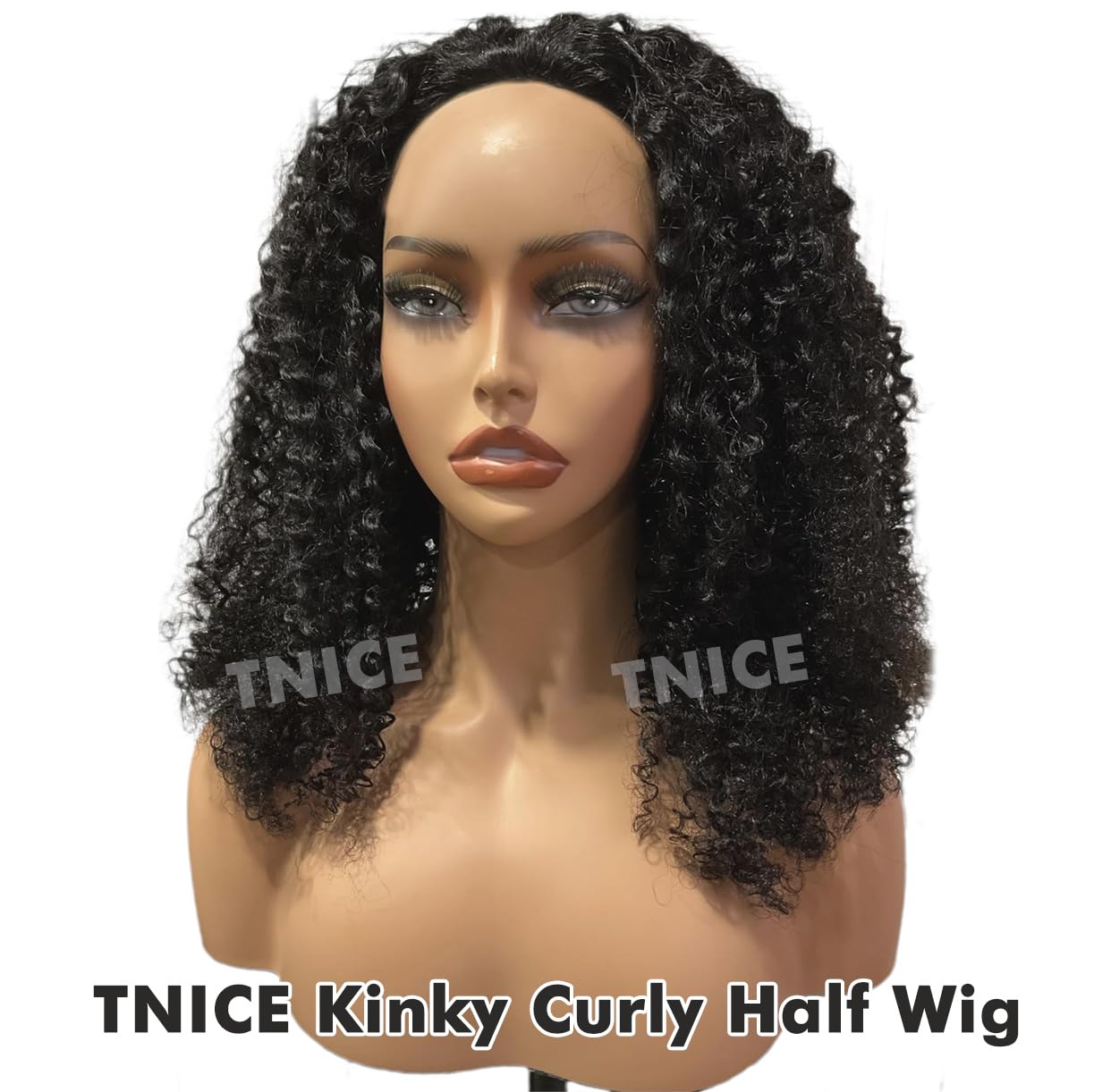 Half Wig Human Hair Perruque Bresilienne Cheveux Humain Wear and Go 3 In 1 Drawstring Perruque bandeau Femme Naturelle Brésilien Sans Colle Kinky Curly Wig 180% Density 20 Pouces