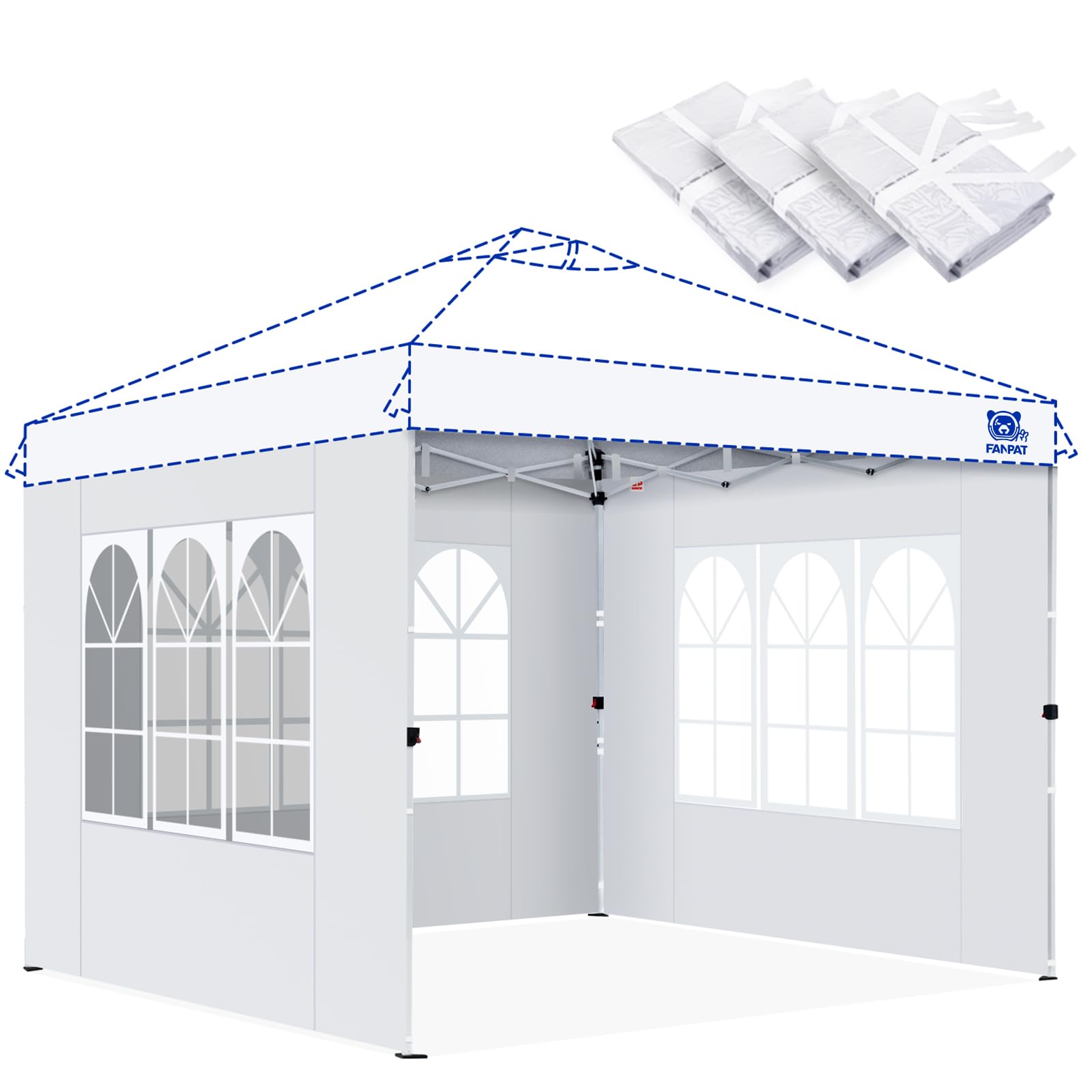 Photo 1 of FANPAT Church Window 10x10ft Canopy Sidewalls for Pop Up Canopy, Waterproof UV Protection Fabric, Suitable for Outdoor Party, Picnics & Camping, White(3pcs Sidewalls Only, NOT Included Frame and Top)