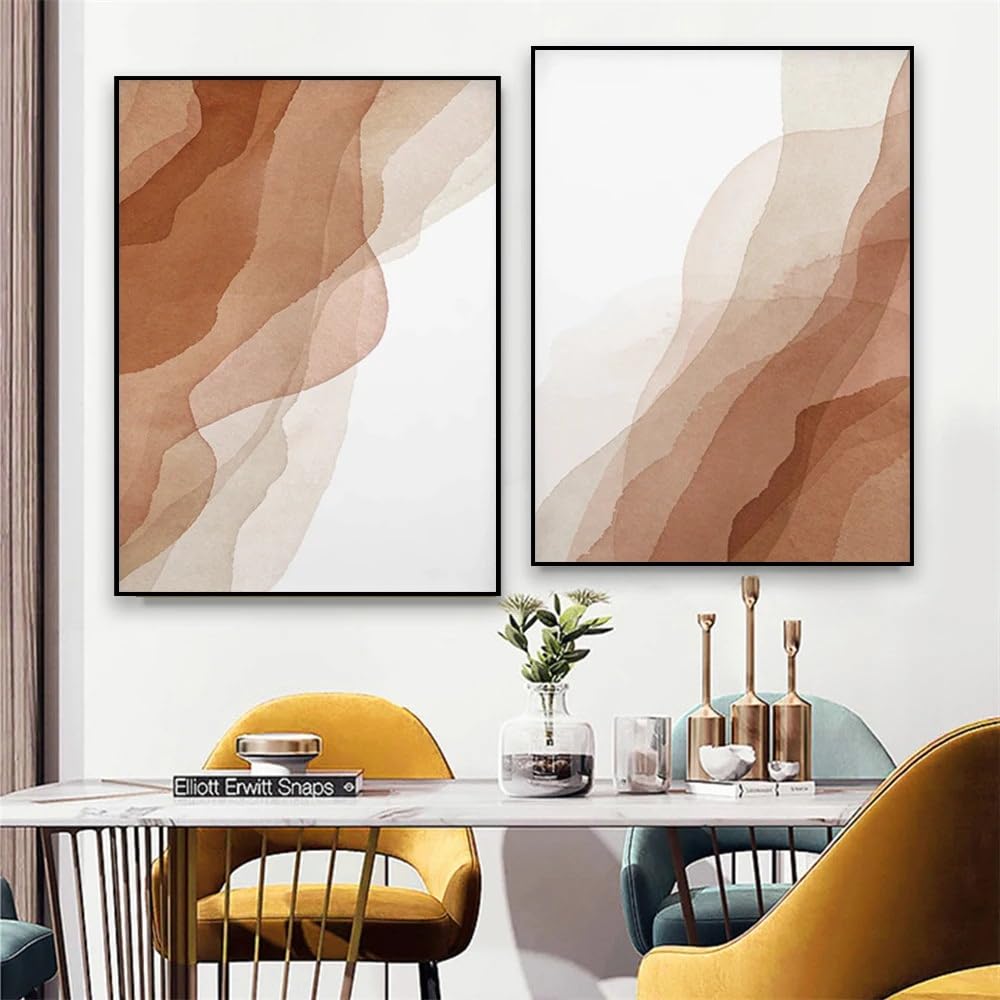 WBYZAC Set of 2-Abstract Beige Modern Wall Art Print Poster Neutral Tones Painting Wall Art Pictures Canvas Painting for Living Office Home Room Decoration-40 * 60cm (No Frame)