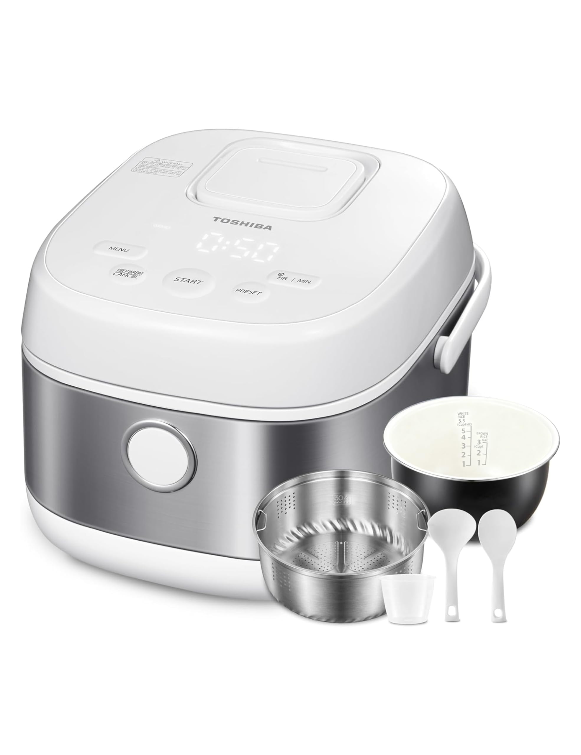 TOSHIBAInduction Heating Rice Cooker - Low Carb, Low Sugar, Digital Steamer, 5.5 Cups (Uncooked), 8 Cooking Functions, 24H Timer & Auto Keep Warm, Silvery white