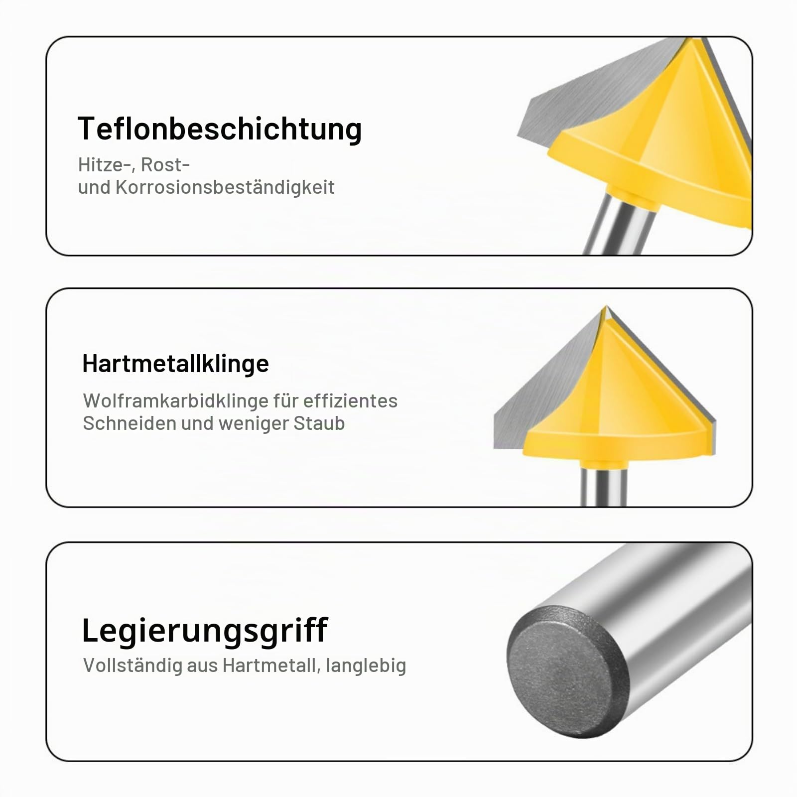 Schaftfräser mit 8 mm Schaft, V-Nut, für Holzbearbeitung, detaillierte Holzschnitzerei mit 60, 90, 120, 150 Grad Winkeln, Gravurschneider