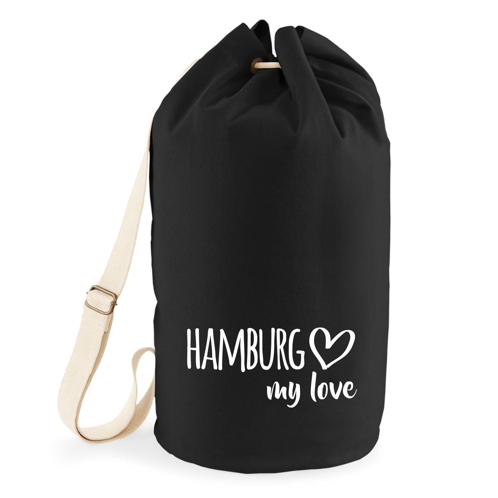 Huuraa Seesack Hamburg my love 20 Liter Black Baumwolle Rucksack Geschenkidee