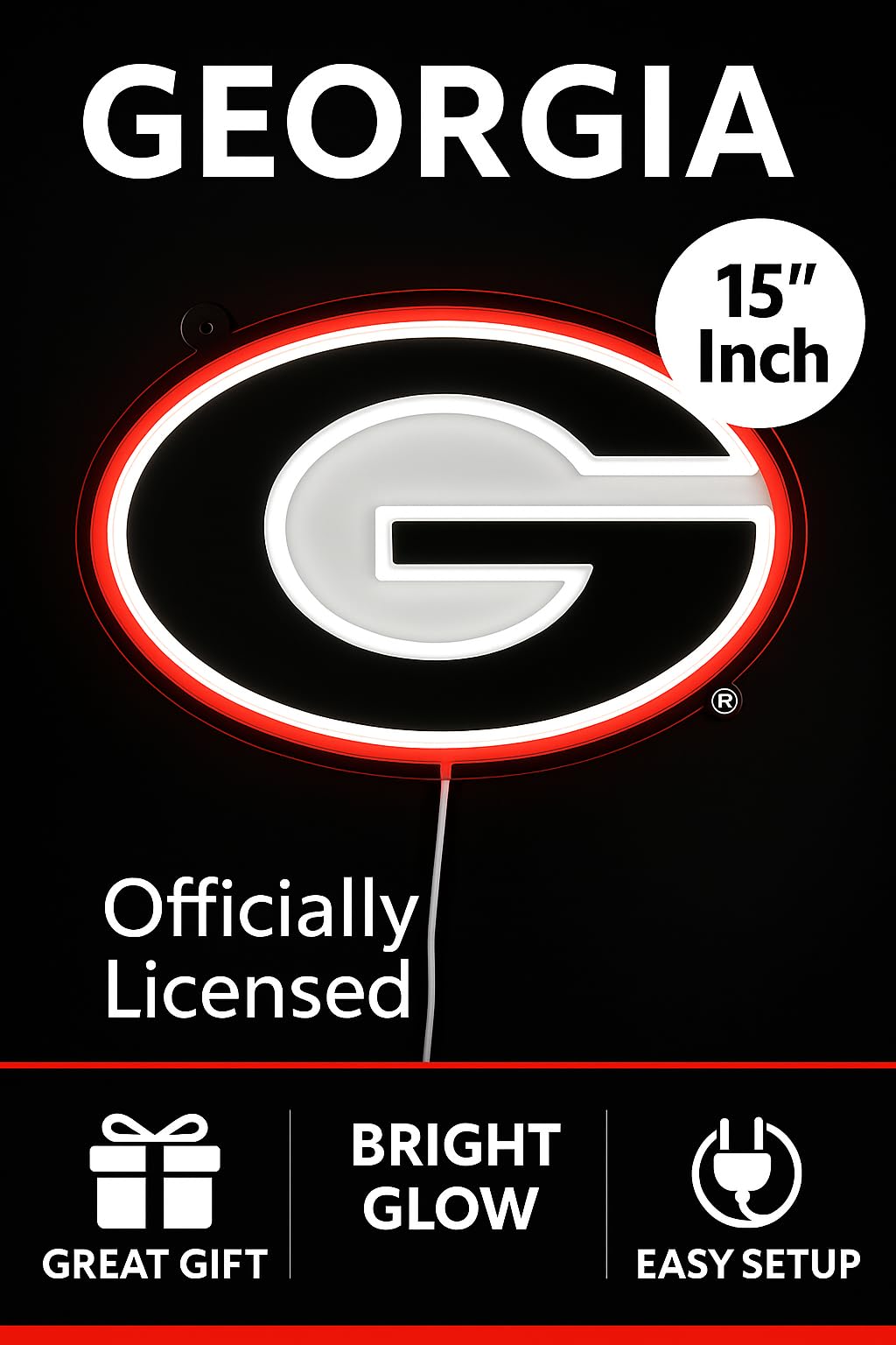 UGA Neon Sign 15" Georgia Bulldogs LED Wall Decor Dorm Room Man Cave Gift