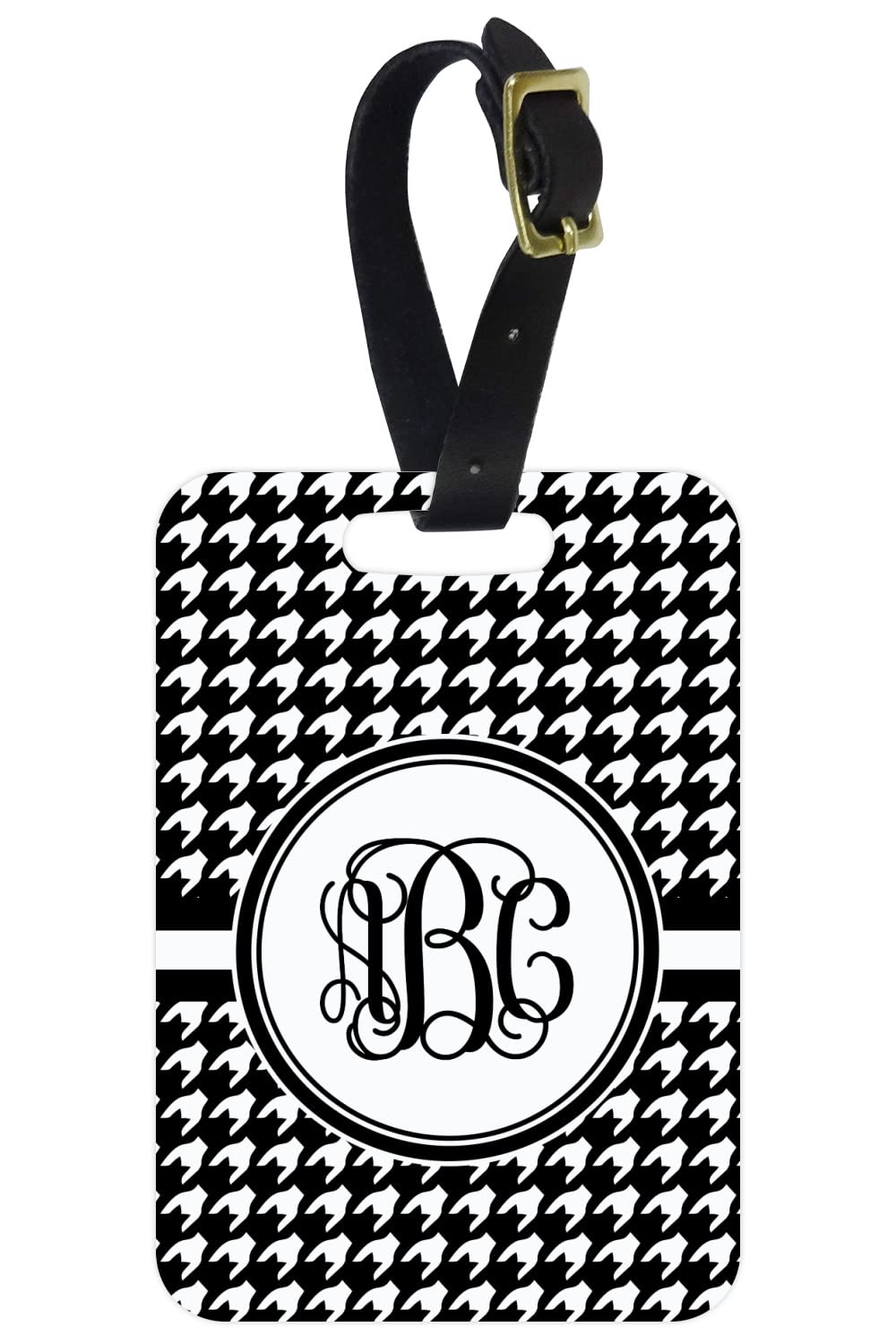 Personalized Houndstooth Metal Luggage Tag w/Monogram
