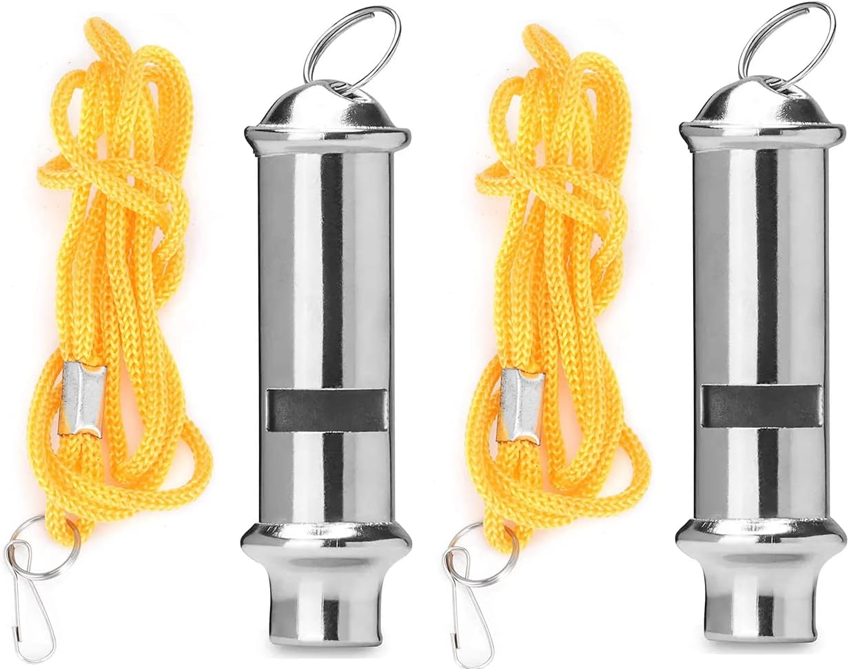 Rubik Whistles, Stainless Steel Loud Crisp Sound Whistles with Lanyard for Referees Coaches Outdoor Camping Hiking