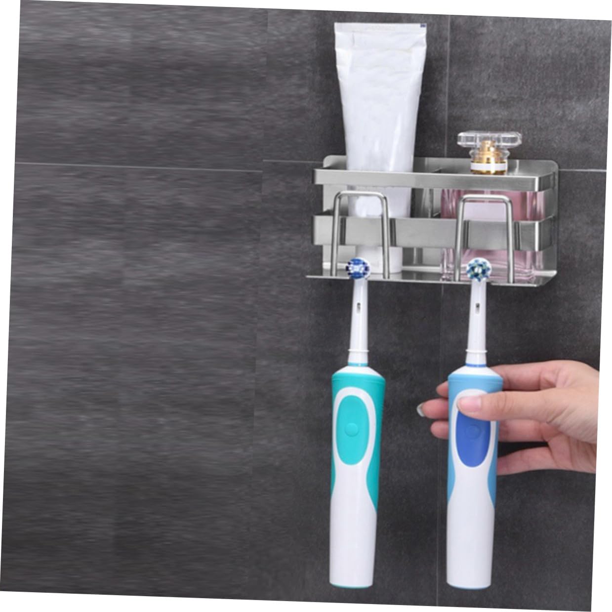 Sosoport Porta Spazzolino in Acciaio 304 Doppio Supporto da Parete Ventilato e Compatto per Bagno Organizer Elegante per Spazzolini e Dentifricio Salvaspazio e Resistente
