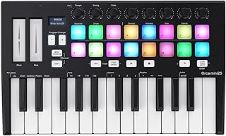 Portable 25-Key USB MIDI Keyboard Controller With 16 RGB Backlit Trigger Pads 8 Assignable Control Knobs Electronic Keyboard