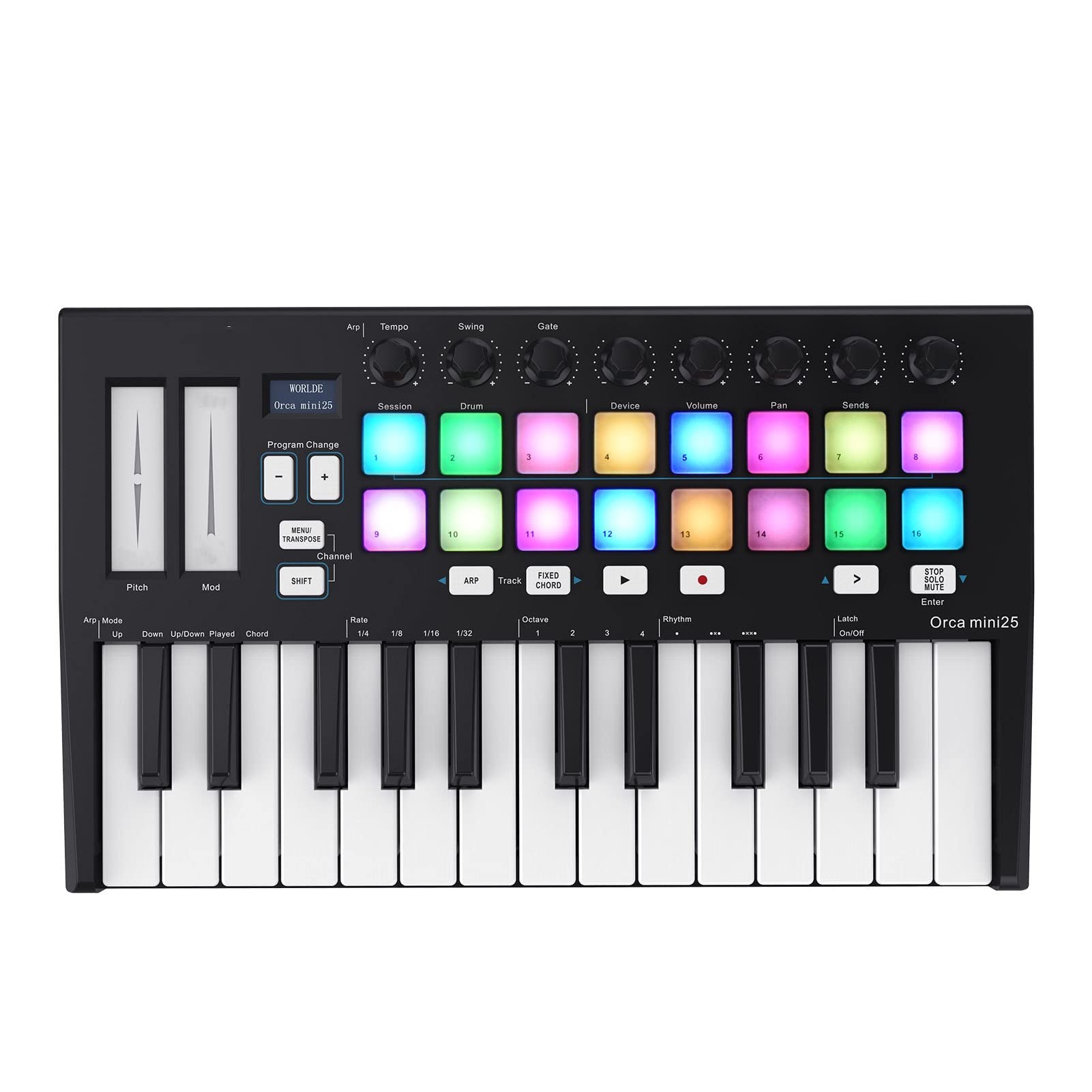 Clavier Piano Portable 25-clé USB MIDI Contrôleur De Clavier avec 16 RVB Pads De Déclenchement Rétro-éclairé 8 Boutons De Commande Assignables
