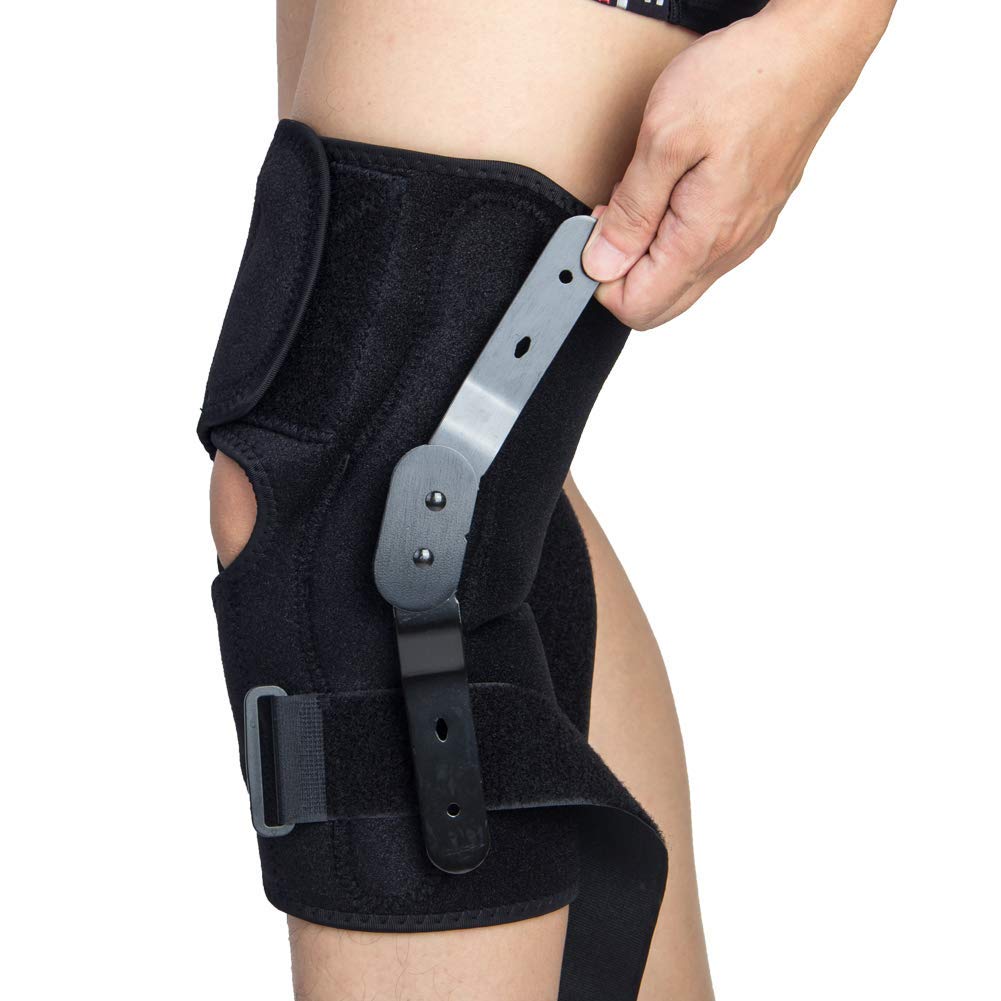 Hinged Knee Brace, Knee Stabilizer Support Wraparound Patella Joint Prevent Hyperextension, Meniscus Tears, Ligament Injuries Sprains for Men and Women Large