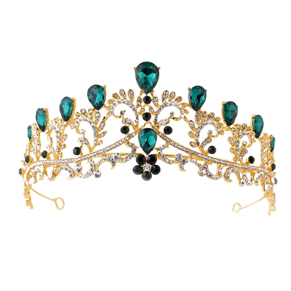 Comfortable Rhinestone Crown Baroque Style Tiara Bride Crown Wedding Hair Hoops Bride Crown Tiara Extravagant Hair Band Red Chic (Color : Green)