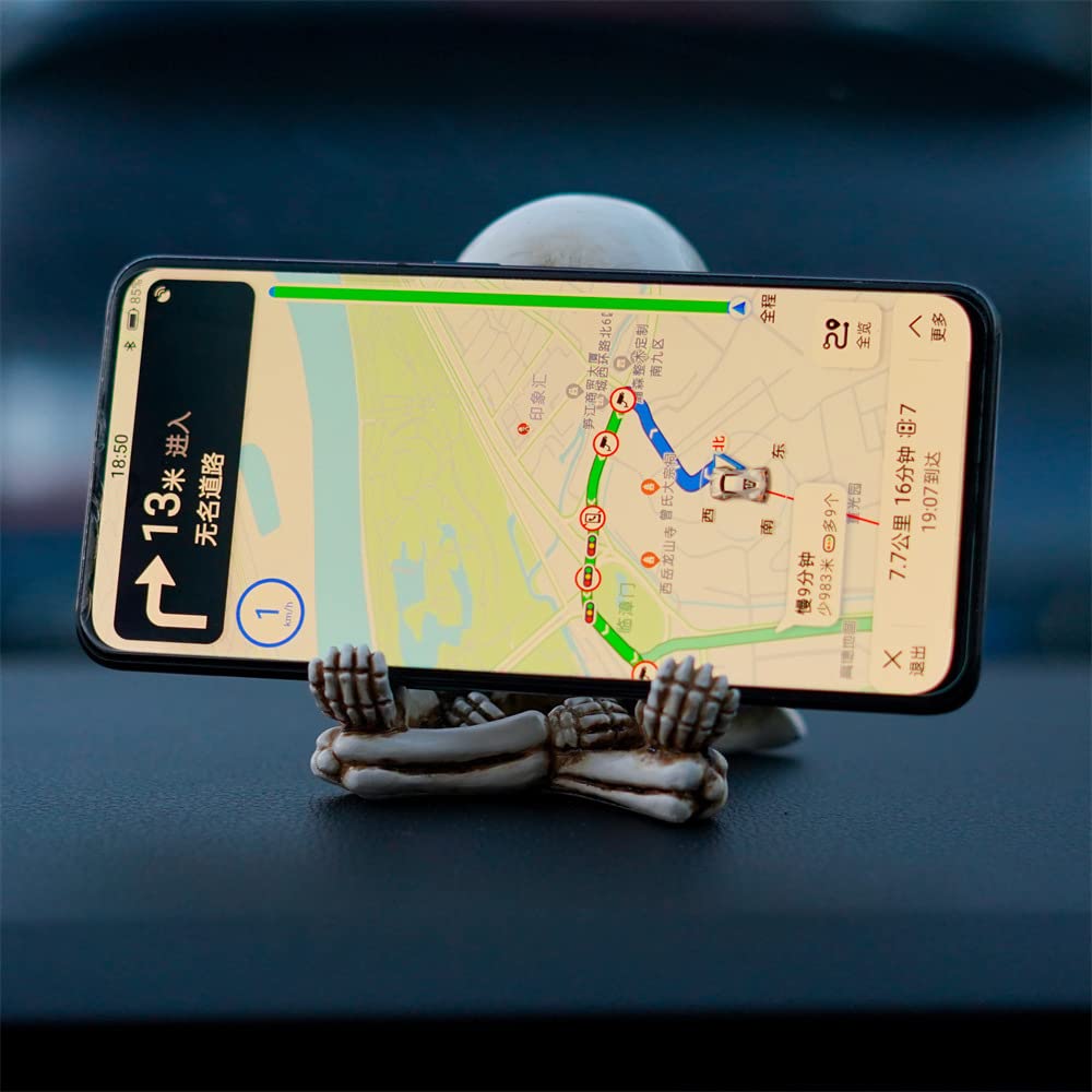 Niedlicher, meditierender Totenkopf-Armaturenbrett-Telefonhalter für Auto, Autotelefonhalterung, Totenkopf-Auto-Innenausstattung, Gothic-Halloween-Dekorationen für das Home Office