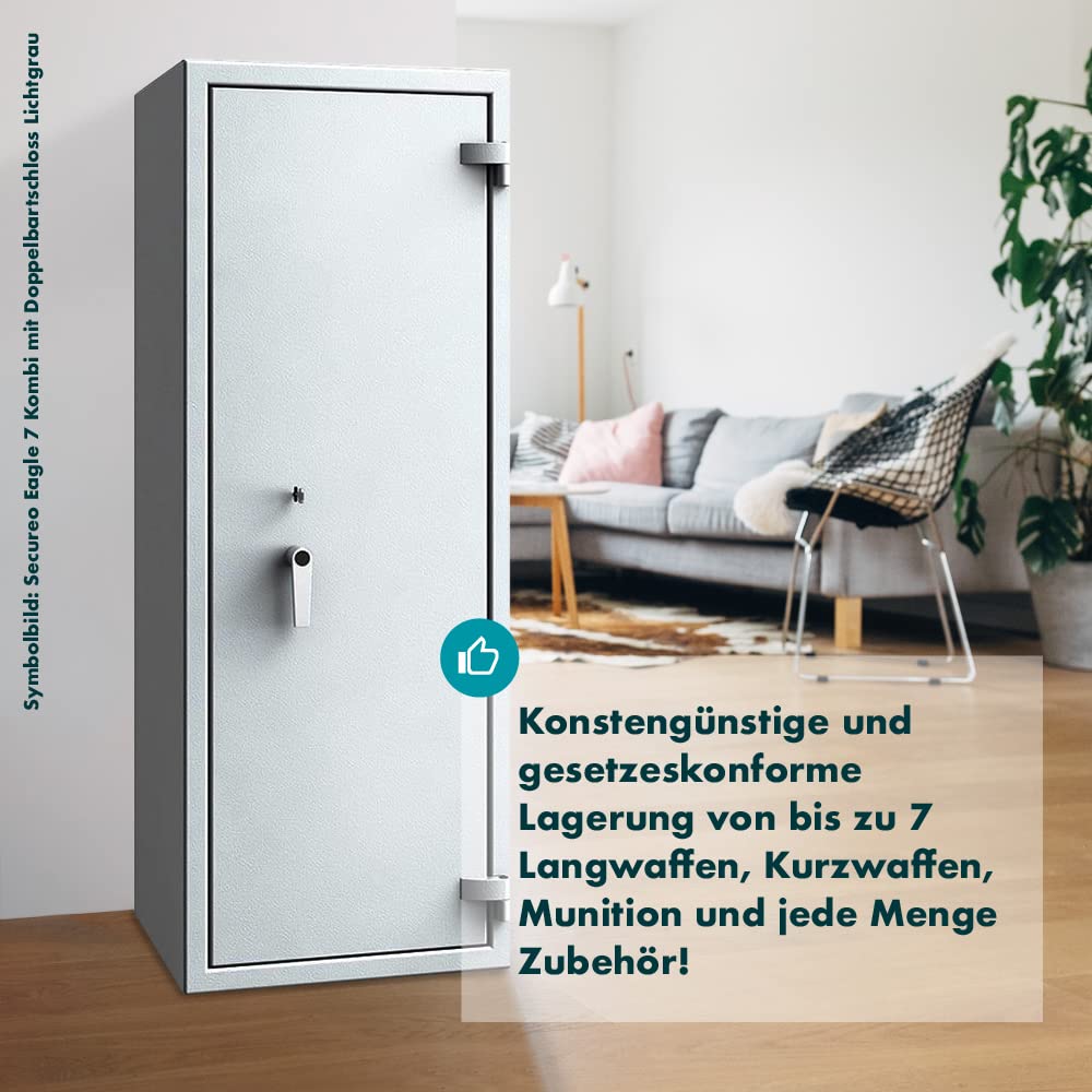 SafeHero Waffenschrank Klasse 1 EN 1143-1 Secureo Eagle 7 Kombi | Waffenschrank 1 für 7 Langwaffen | Langwaffenschrank Elektronikschloss mit Schlüssel | Waffenschrank Langwaffen, Kurzwaffen + Munition