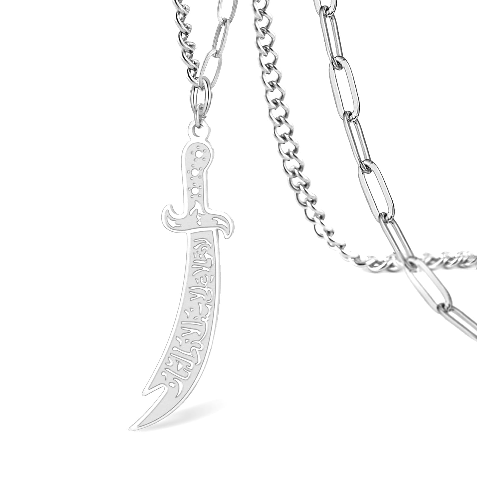 VASSAGOSword Necklace for Men Women Zulfiqar Sword Necklace Imam Ali Zulfiqar Pendant Arabic Rune Islamic Muslim Jewelry Talisman Amulet Religious Gift