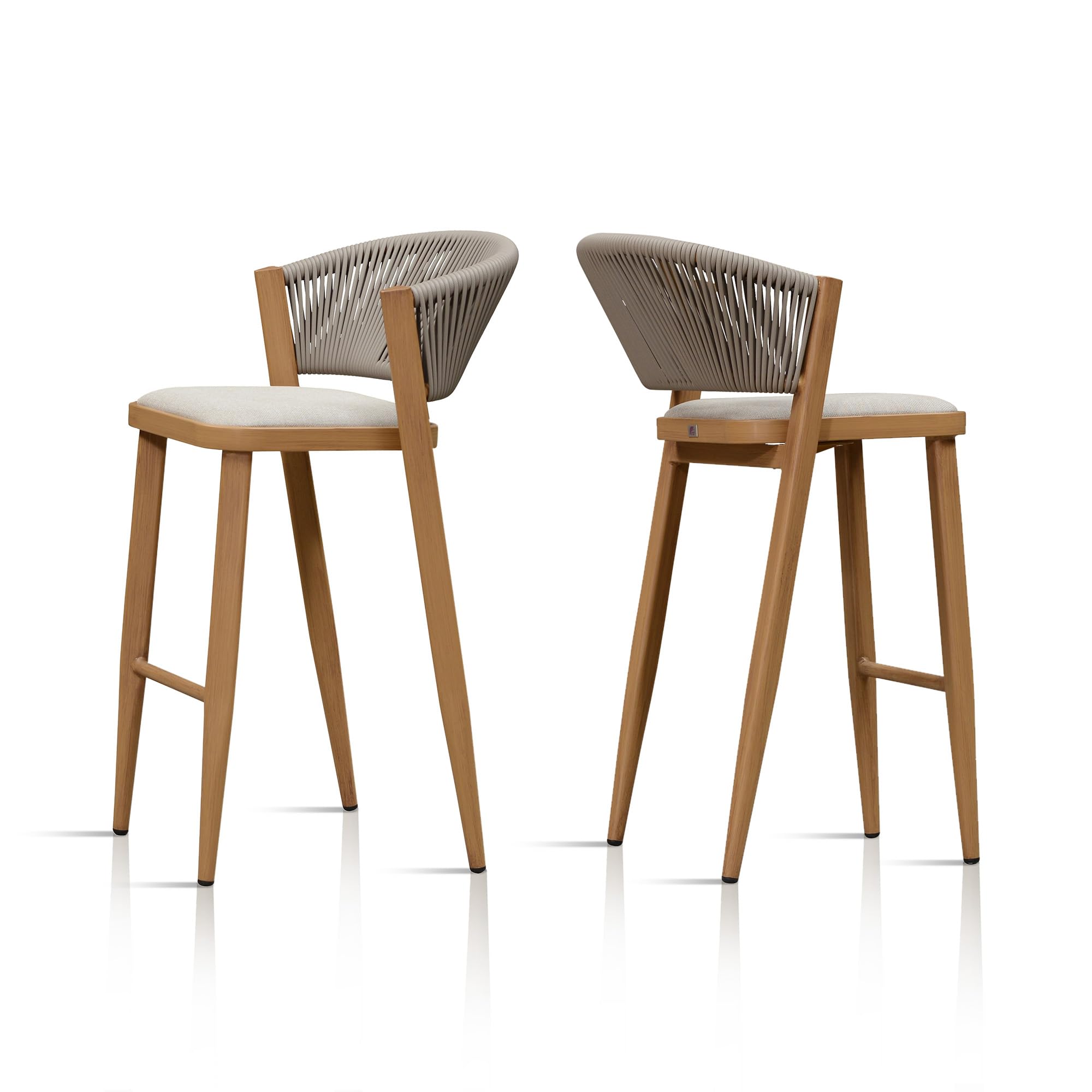 PURPLE LEAF Bar Stool Set of 2 Rattan Bar Height Stools Light Brown
