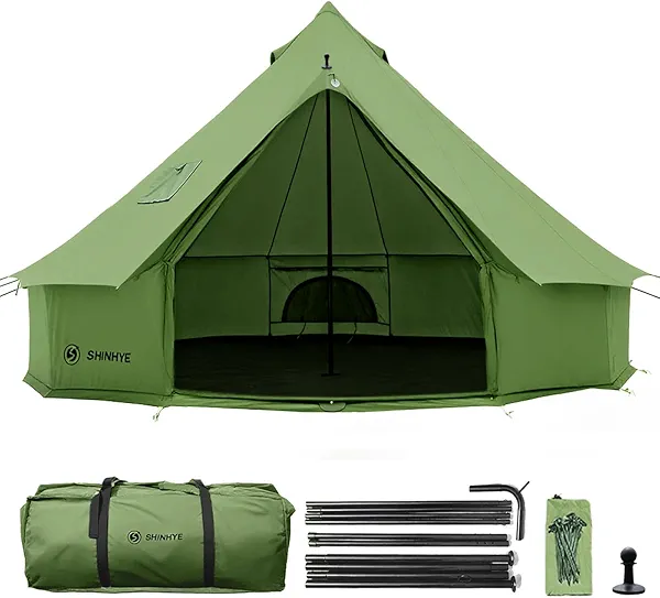 Canvas Bell Yurt Tent with Stove Jack, Waterproof Luxury 4 Season Tents for Family Outdoor Camping 100% Cotton Green Glamping Tents for Hunting, Partie, All Year Living