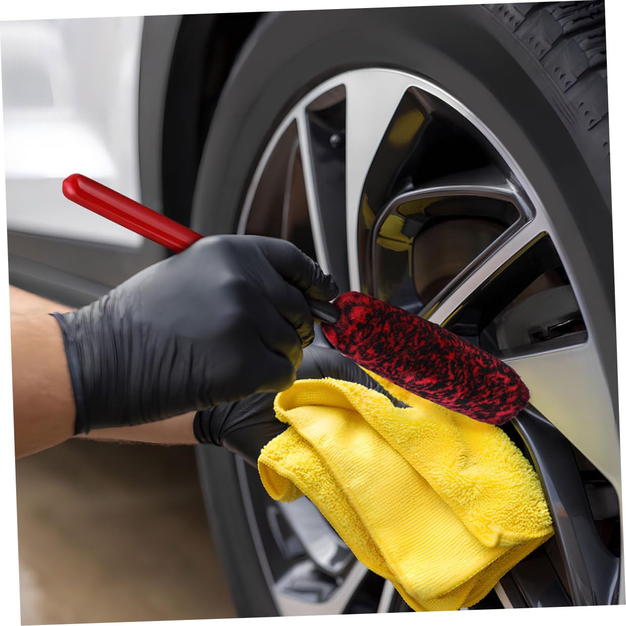 Spazzola per Cerchioni Auto Setole in Lana e Manico Ergonomico 2 Pezzi per Pulizia Efficiente di Pneumatici e Ruote