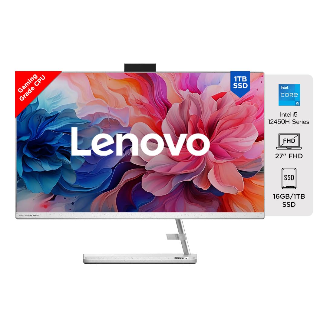 Lenovo IdeaCentre AIO 3 Intel i5 12450H 27″ FHD IPS 3-Side Edgeless All-in-One Desktop with Alexa Built-in (16GB/1TB SSD/Win11/MS Office 2021/5.0MP…