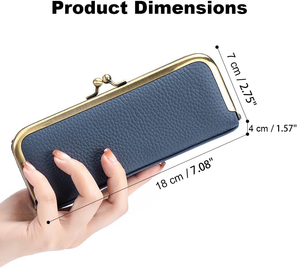 Leather Kiss Lock Eyeglass Case Sunglasses Case Vintage Eyeglasses Pouch Soft Glasses Case for Men and Women