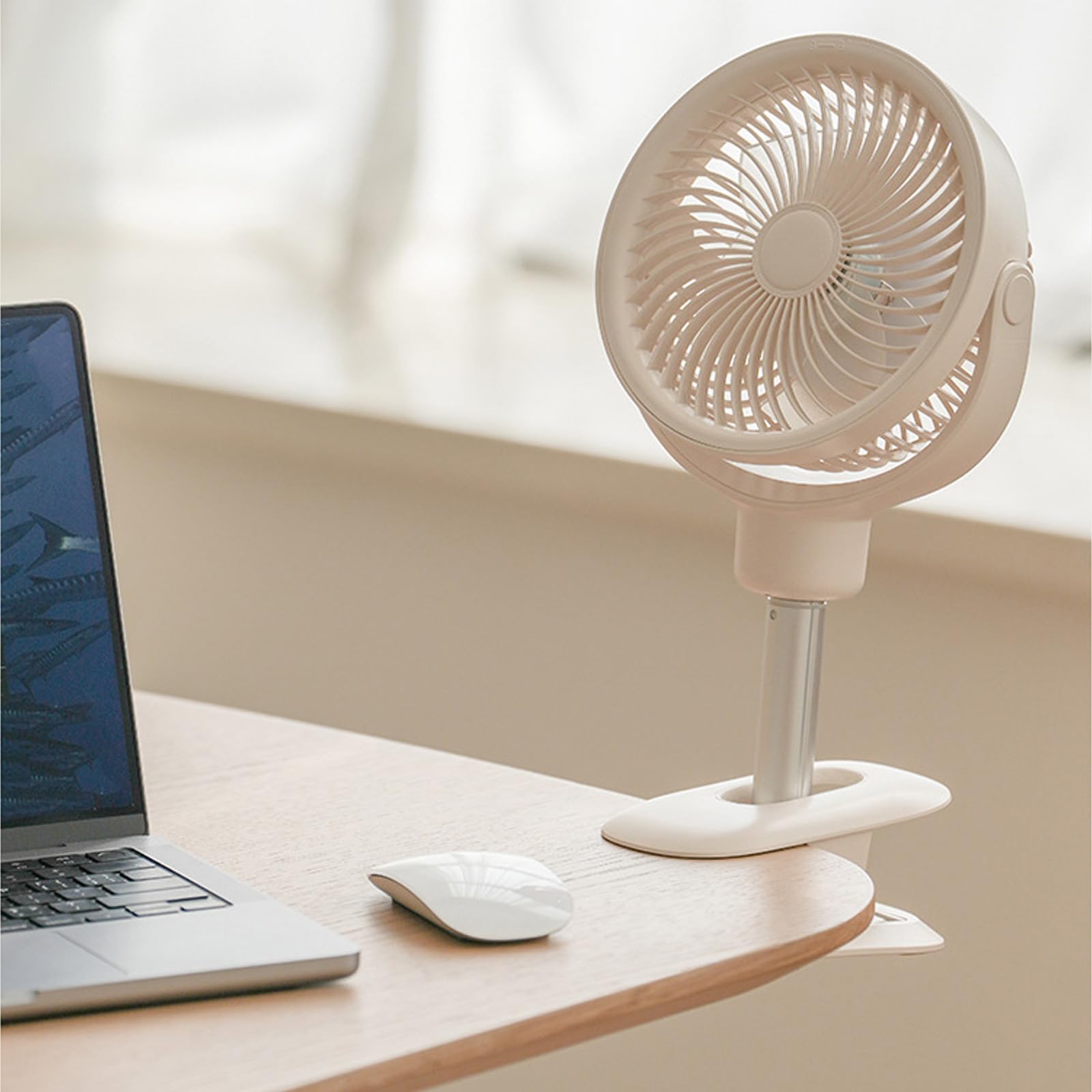 Ventilatore da tavolo oscillante con ricarica USB, portatile, telescopico, con luce LED e batteria da 4000 mAh, dispositivo di raffreddamento a clip