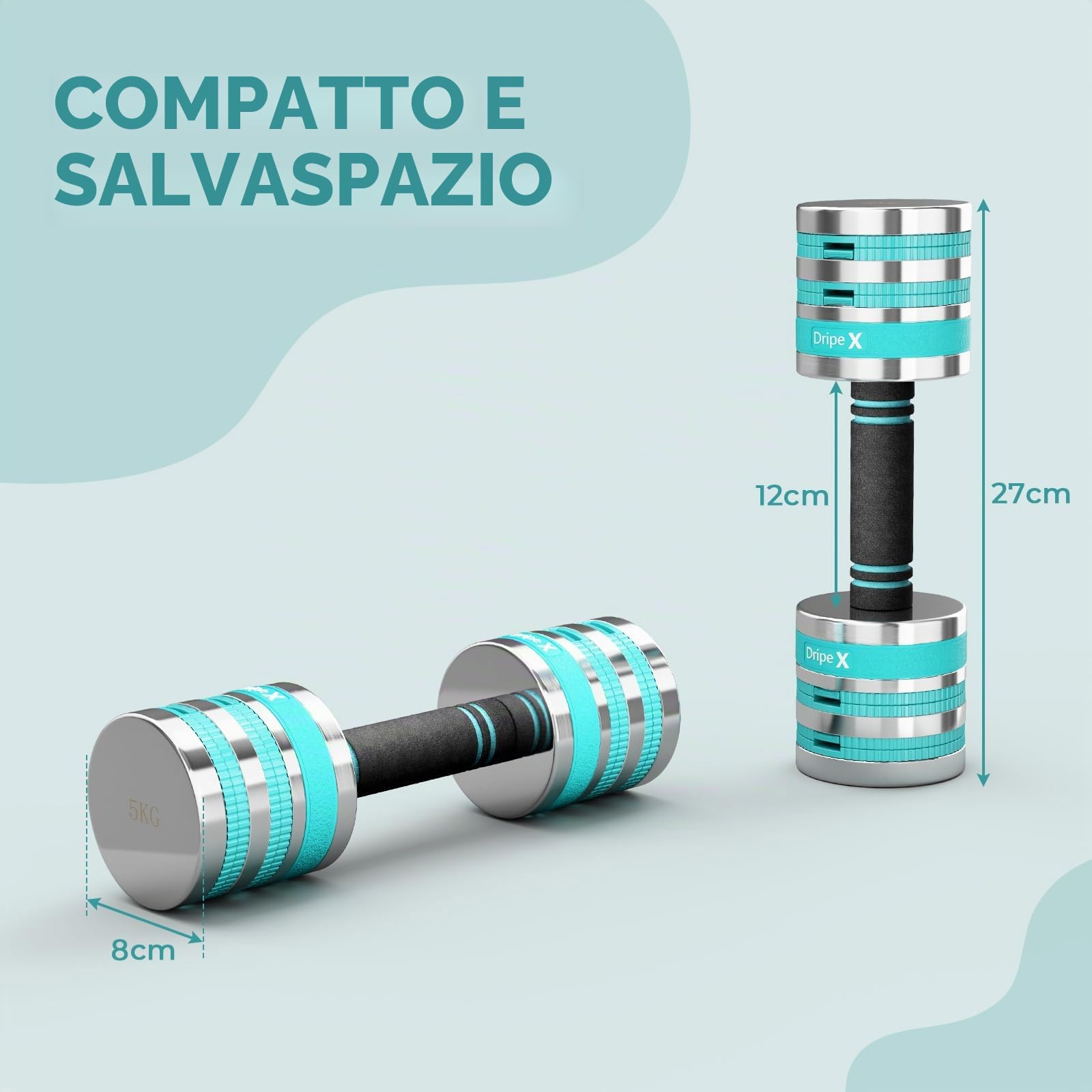 Dripex Manubri regolabili con manico in schiuma, 1 paio di manubri da 5 kg x 2 o 10 kg x2 con un peso regolabile rapidamente da 3 kg a 10 kg innovativi manubri in acciaio per la casa