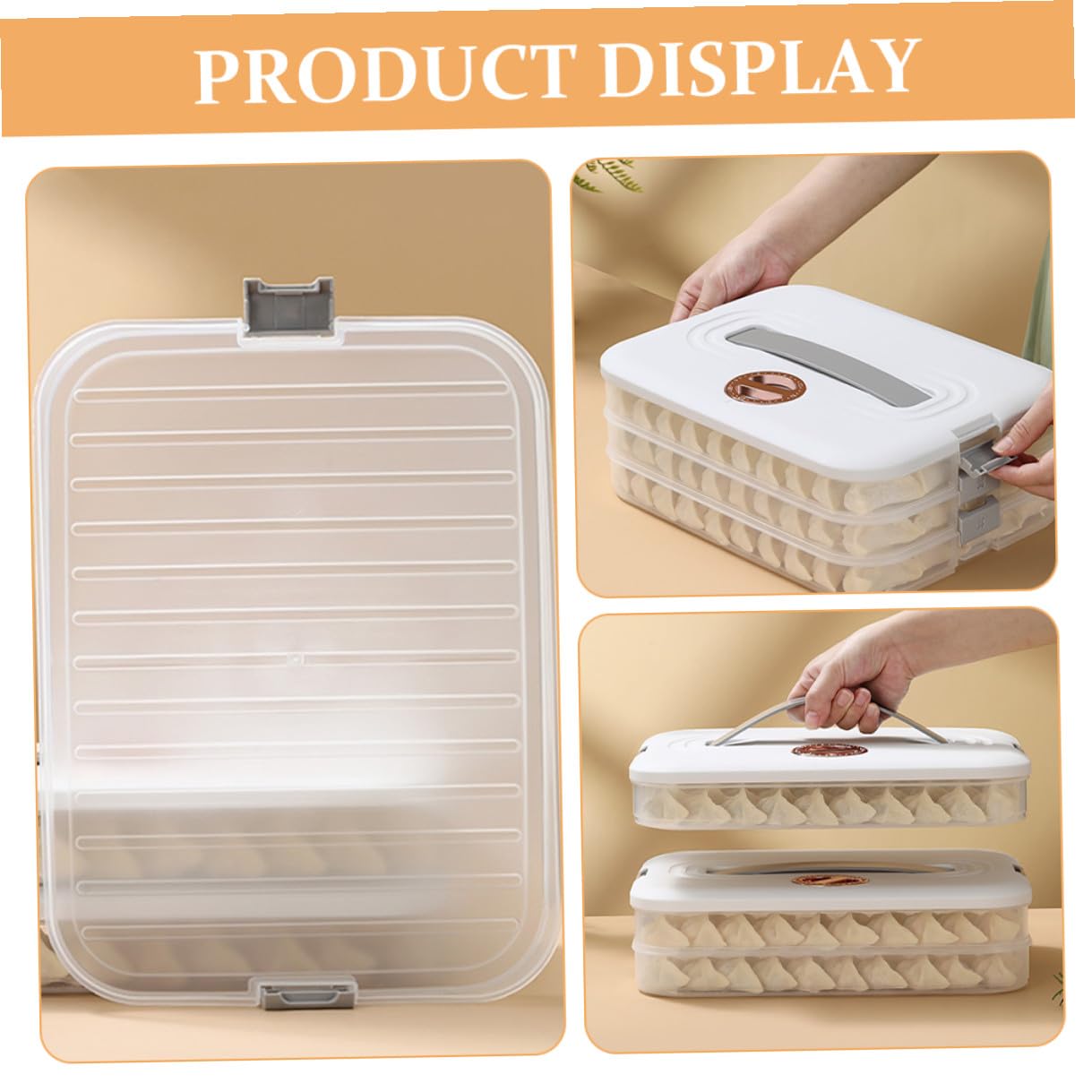 Levemolo Contenitore per Alimenti per Gnocchi e Ravioli Coperchio, Scatola Frigo Bianca in Plastica Sicura, Organizer Frigorifero Impilabile a 3 Strati, per Conservazione e Trasporto