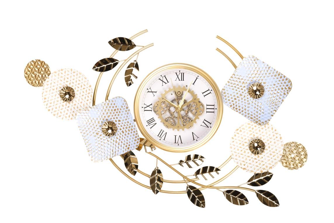 Mokshith Large Wall Clocks for Living Room Decor, Modern Wall Clock Decorative Flower Leaf Design Silent Bedroom Wall Clock Non Ticking (MO-26)