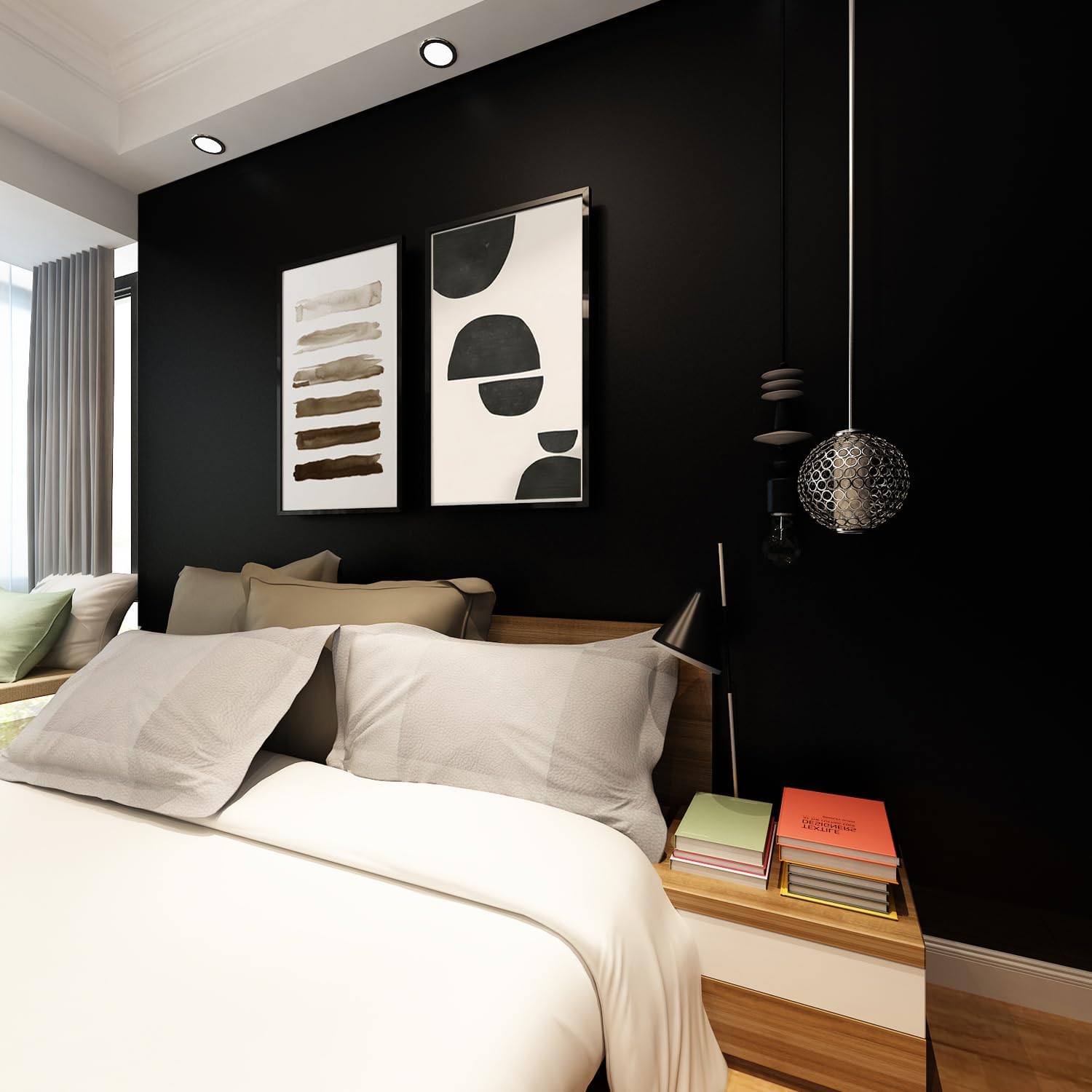 Livelynine Papel de contacto de 24 x 394 pulgadas para gabinetes, cubierta impermeable para encimeras de cocina, papel tapiz de vinilo negro, cubierta de escritorio, rollo de papel de pared extraíble