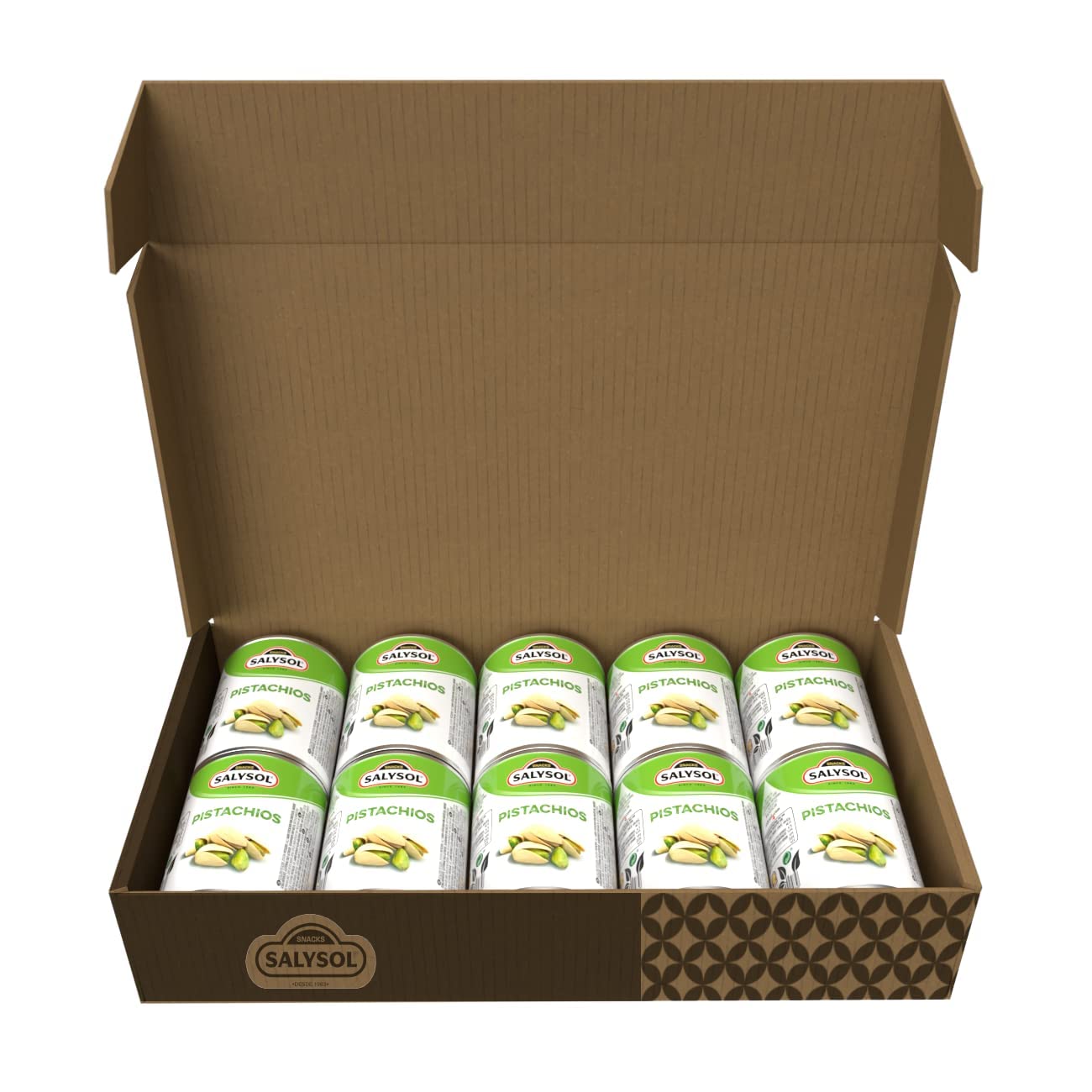 SALYSOL | Pistachos aperitivos salados envasados al vacío 10x36 gramos.