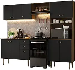 Armário de Cozinha Compacta 235cm Rustic/preto Gourmet Madesa 01