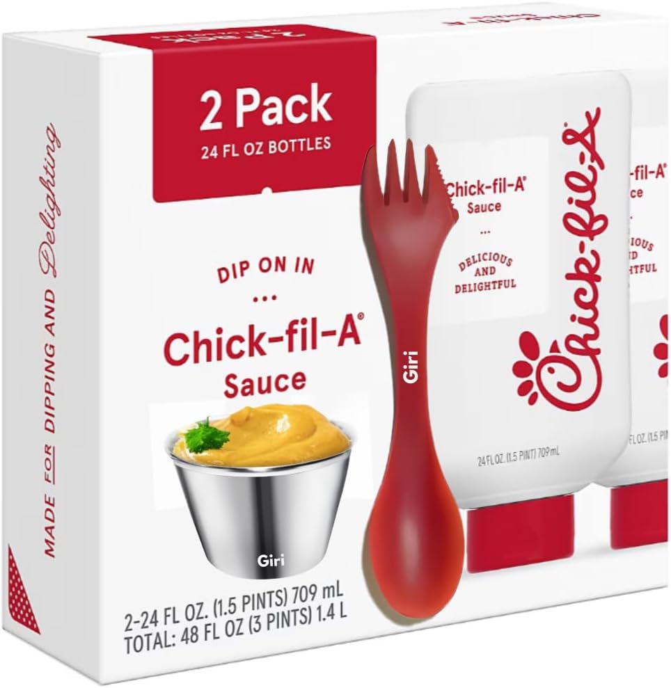 chikfila Sauce Original, 2 pk./24 fl oz Bottles Bundle with Giri Plastic Spork and Stainless Steel Condiment Sauce Cup (4 Items)