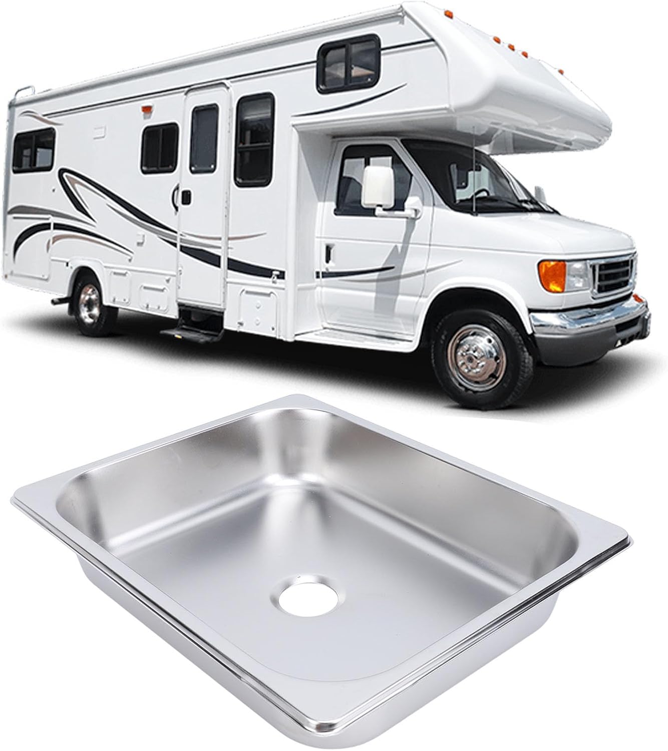 RV Sink 325x265x65mm, 304 Stainless Steel Square Kitchen Bathroom Basin with 40mm Drain Hole - Efficient Drainage, Scratch, Ideal for Caravan Motorhome Boat (Stainless Steel Color, Polished and