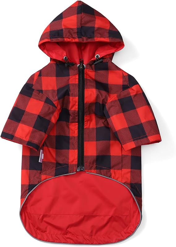 Capa de Chuva Reversível para Cães Morezi com Capuz, Zíper, Bolso e Abertura para Peitoral – Vermelha, XL