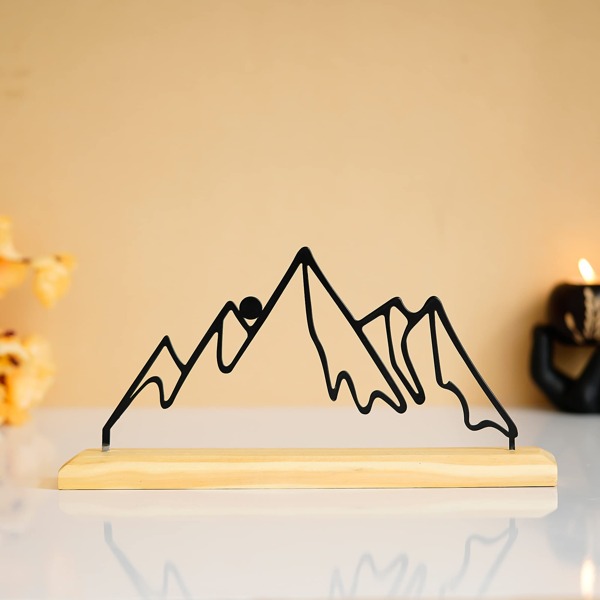 The Next Décor Metal Mountain Showpiece on Wooden Base Wire Art Designs for Home & Table Décor