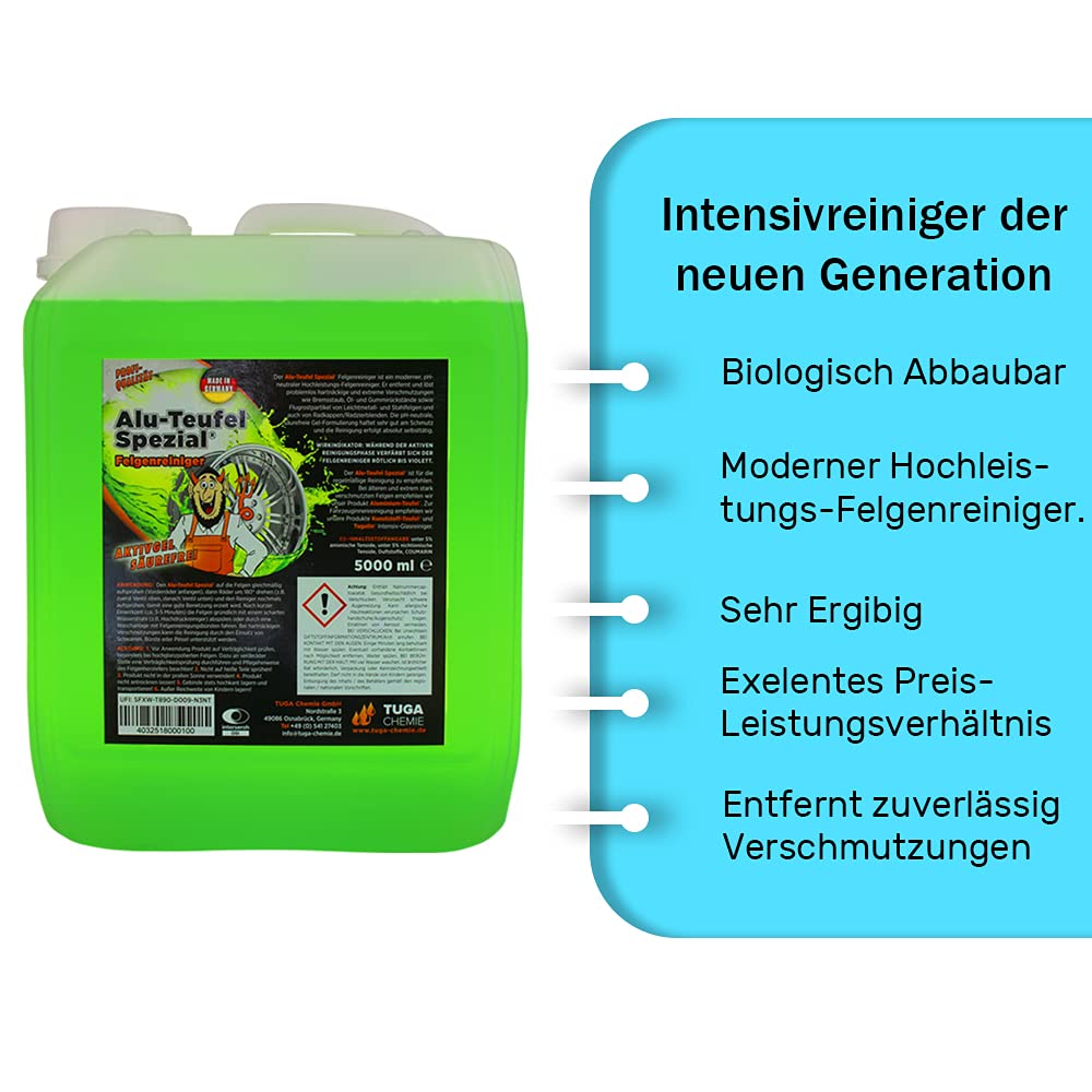 TUGA Alu-Teufel Spezial Felgenreiniger Aktivgel säurefrei GRÜN 1x 1L + 1x 5L