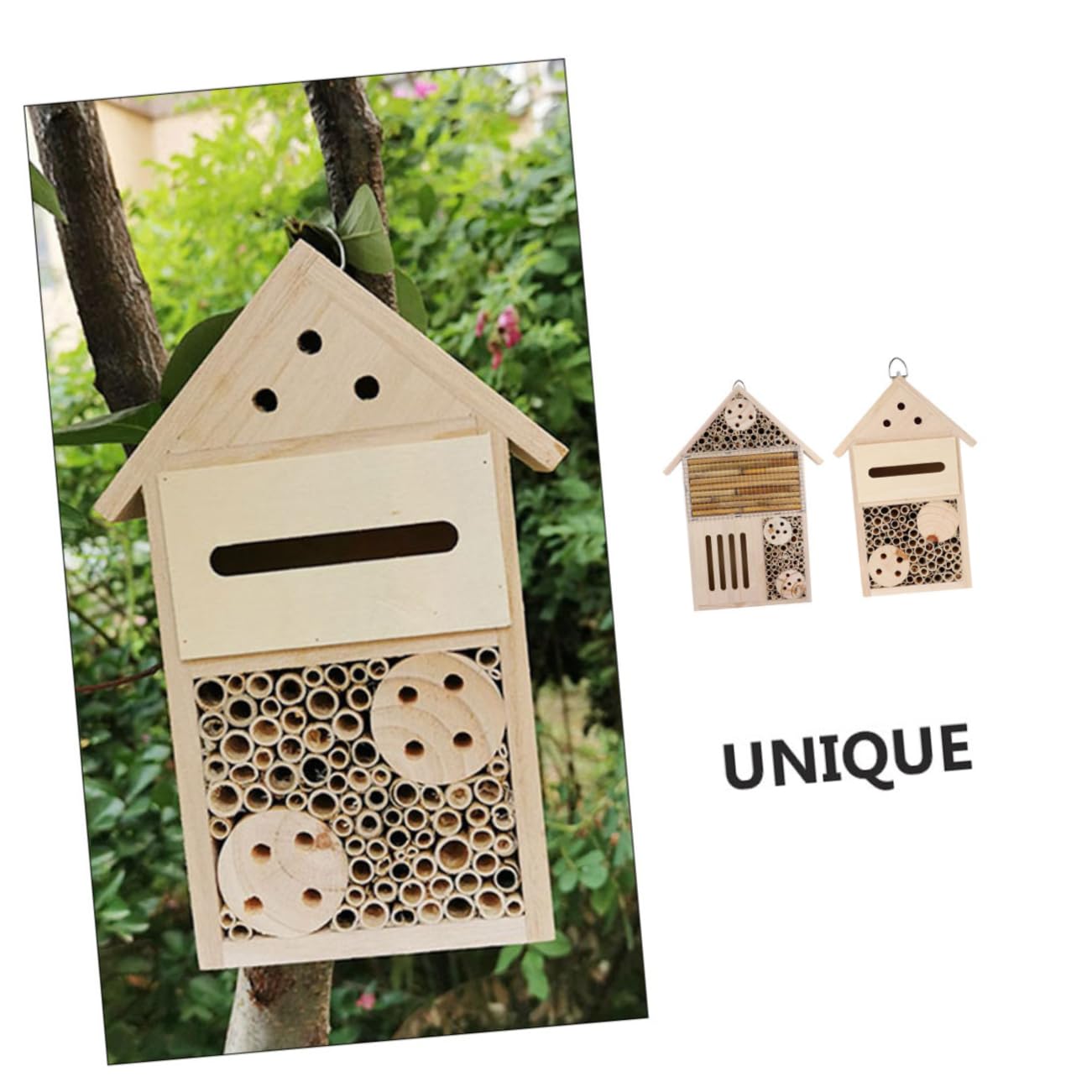 Milisten 2 Stück Bienenhaus für Garten und Terrasse Insektenhotel mit Sicherem Dach Glatten Oberflächen Nisthilfe für Wildbienen und Marienkäfer Gartenhaus für Insektenbeobachtung