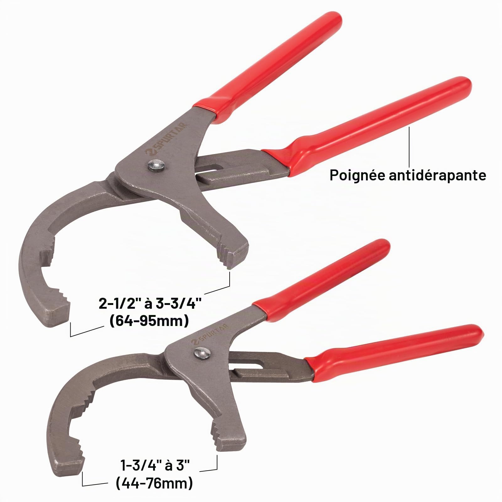 Spurtar Swivel Oil Filter Wrench Lot de 7 clés à molette réglables 70-133 mm 9" et 12" Pince à filtre à huile universelle 3 mâchoires Outil de retrait de filtre à huile pour 4S Shop de réparation