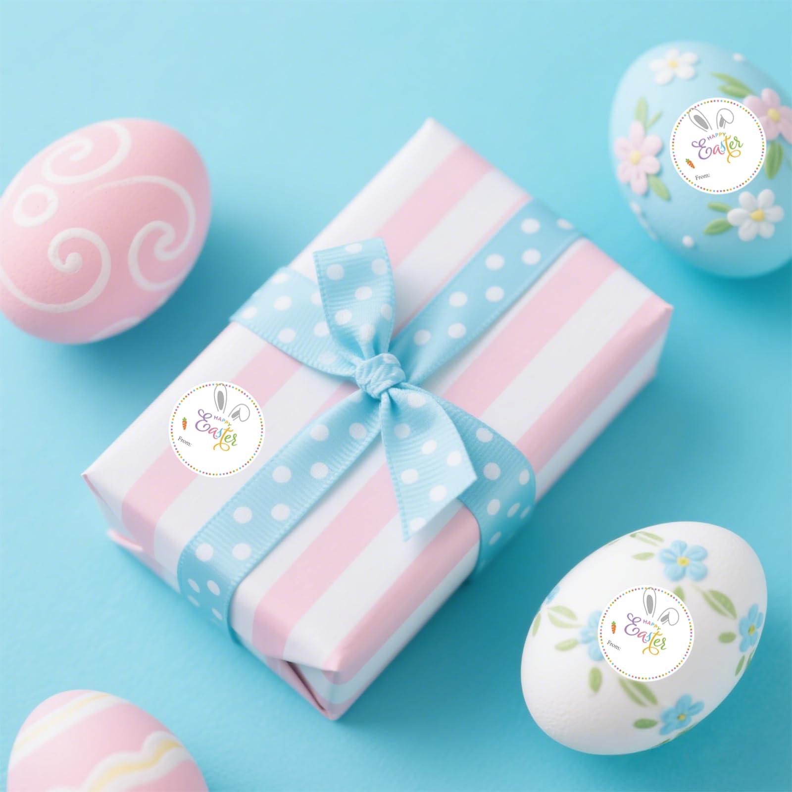 60 szt. naklejek "Happy Easter", 5 cm, naklejki z zajączkiem wielkanocnym, wielkanocne naklejki z imieniem, małe arkusze naklejek wielkanocnych do kopert, pieczęci, torby na cukierki