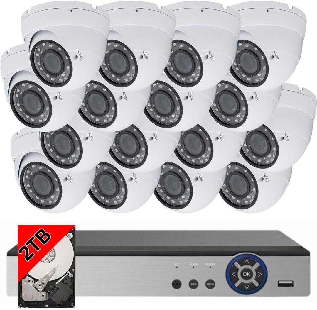 Evertech 16CH 4-in-1 Remote Monitoring HD DVR Security Camera System (2TB HDD), 12pcs High Definition 1080p Indoor Outdoor Dome Cameras with Night Vision