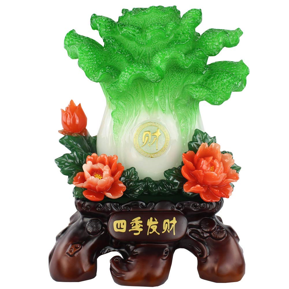 Feng Shui Ornaments Cabbage Statue Figur, Charm Chinese of Prosperity Home Decoration, Bai Choi Pok Choi Cabbage Sculpture Gifts for Office Living Room