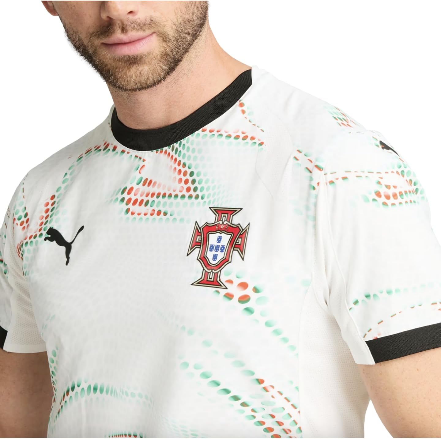 PUMA Mens Portugal '25 Away Graphic Crew Neck Short Sleeve Replica Jersey Soccer Cleats - White - Size XL