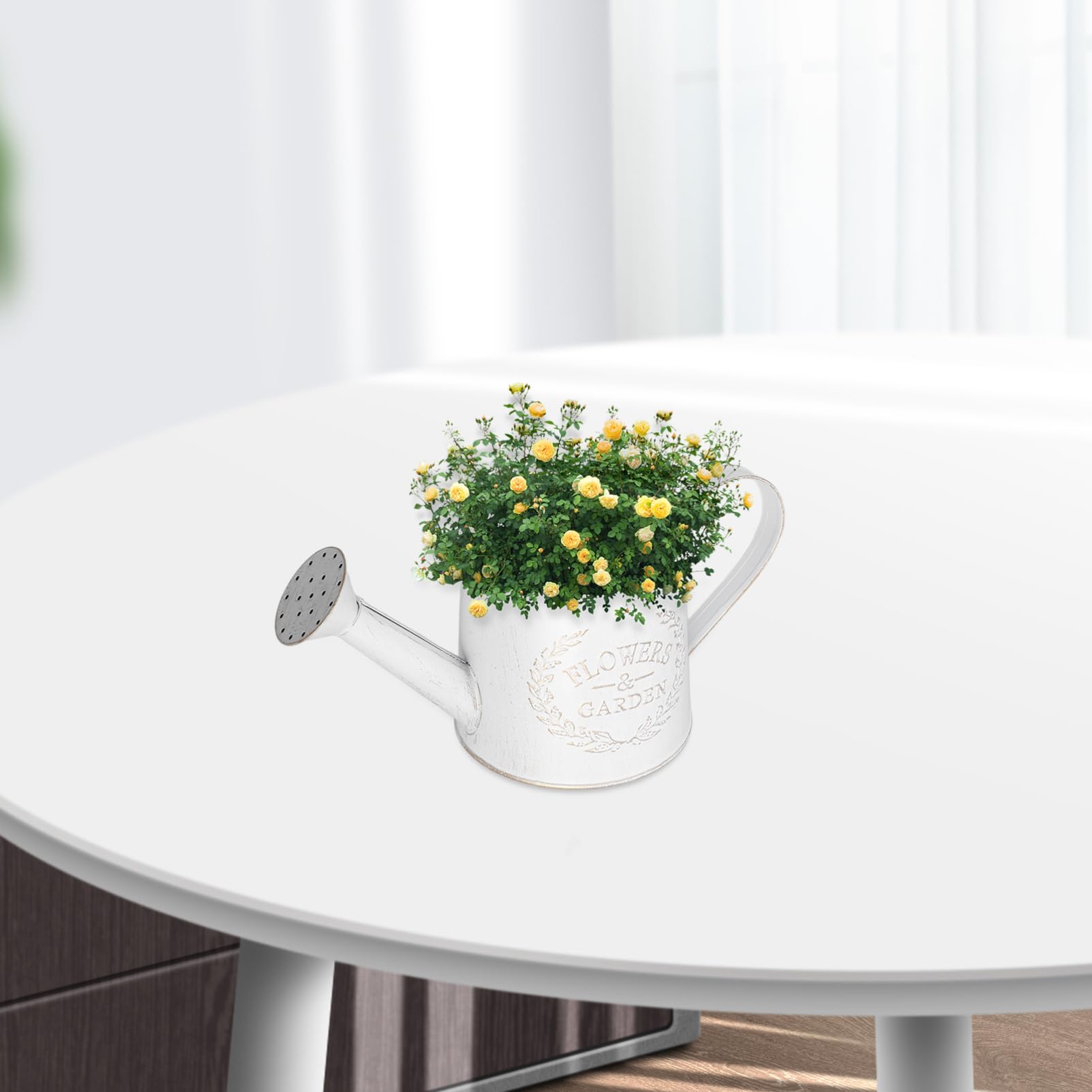 Milisten Arrosoir en métal avec bec verseur - Petit arrosoir galvanisé rustique avec poignée pour plantes d'intérieur ou d'extérieur - Blanc